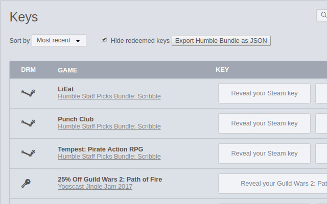 Export HumbleBundle Library to JSON