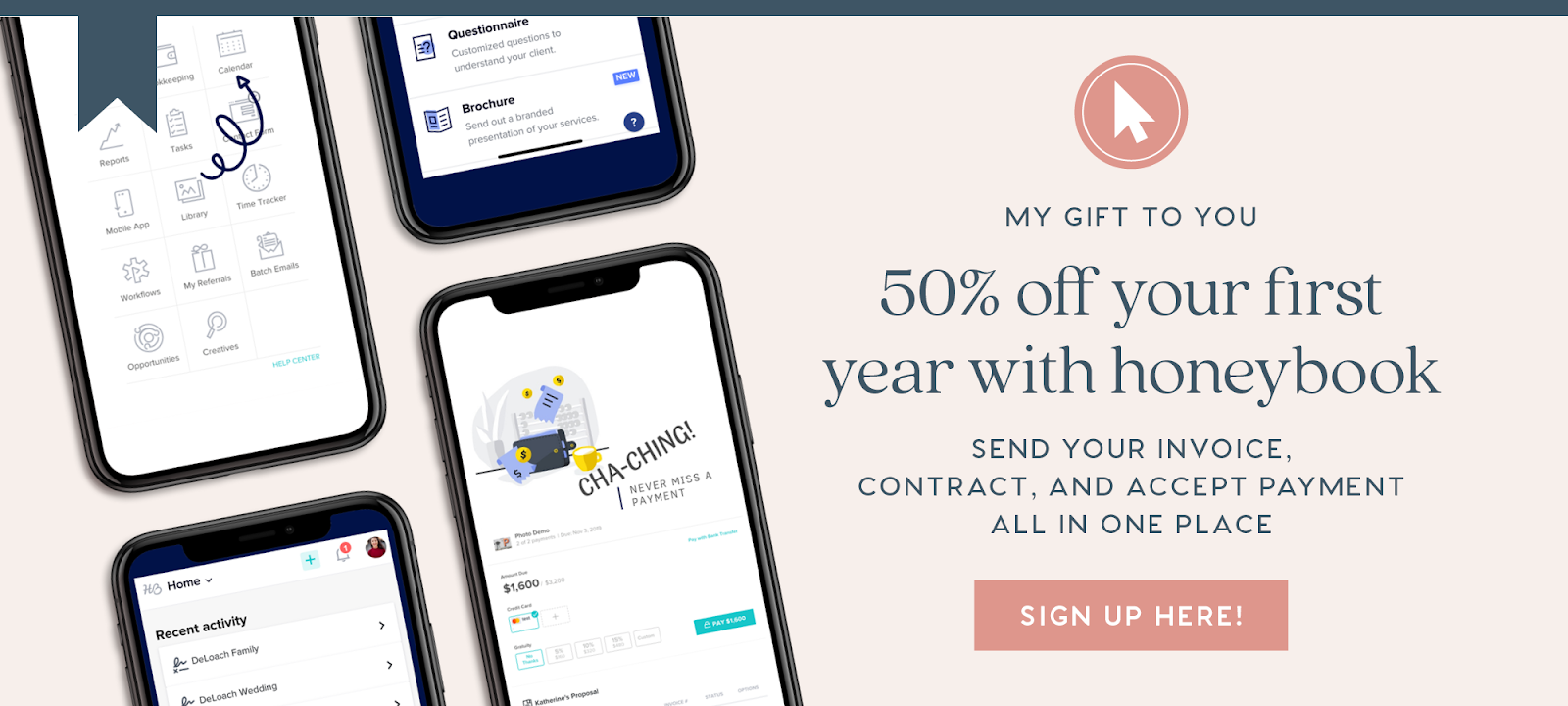 Sign up for 50% off Honeybook for your first year using code: ALLYBDESIGNS