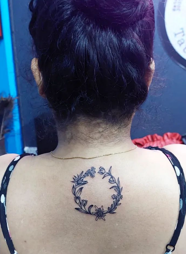 Circle Floral Back Neck Tattoos Women