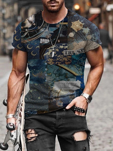 Title 5, Trendy Abstract Painting Print Short-Sleeved T-...