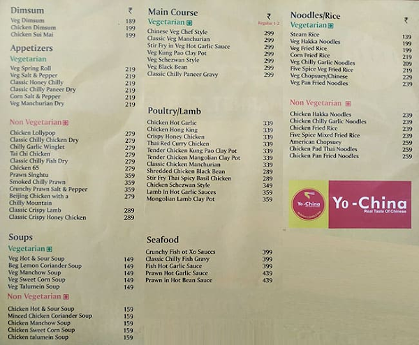 Yo China Cafe menu 