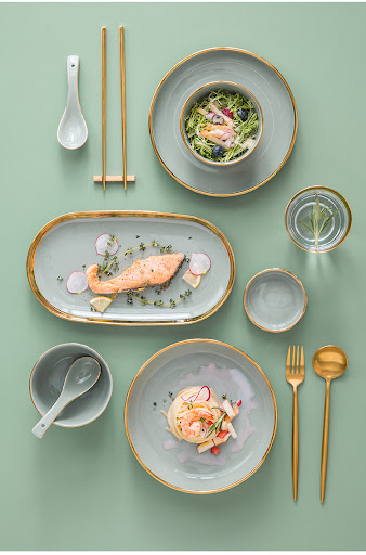 Title 7, Ceramic Bowl and Plate Border Tableware Set for...