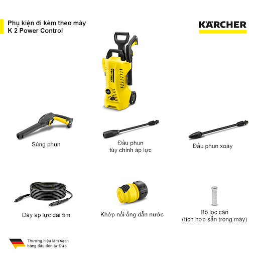 Máy xịt rửa xe Karcher K2 Power Control 1400W - Máy phun rửa 110 bar áp lực cao, tích hợp đầu phun thẳng điều chỉnh lưu lượng nước