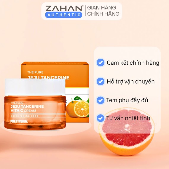 Combo Sáng Da Tinh Chất, Kem Dưỡng The Pure Jeju Tangerine Vita C Prettyskin (2 Sản Phẩm)