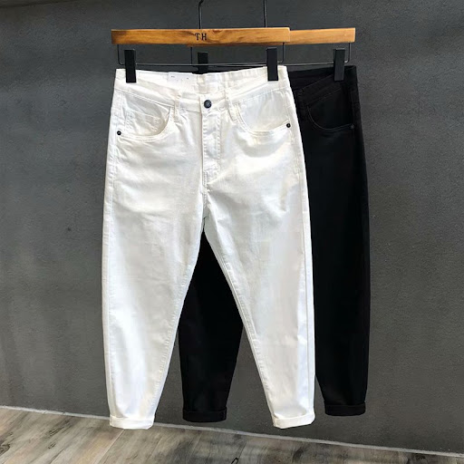 Title 3, White Jeans Mens Small Leg Capris Summer Korea...