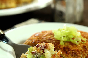 Leek, Bacon, Garlic and Thyme Smashed Potato Cakes