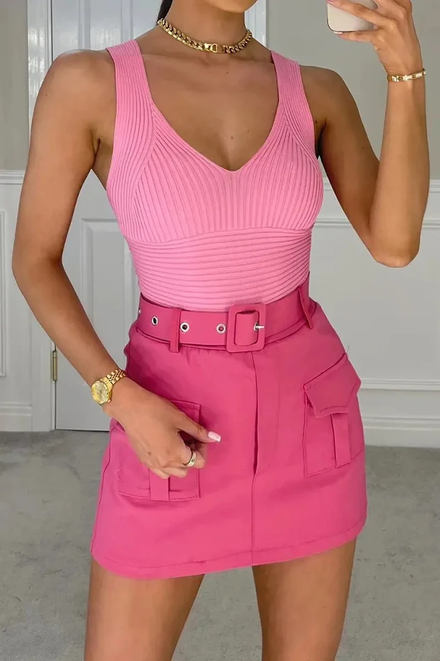 Zomerse high waist shortrok, Europese en Amerikaanse stijl, met zakken, modieus en comfortabel.