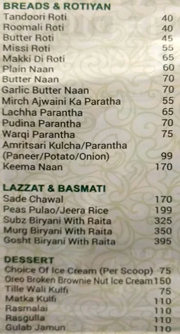 Park Balluchi menu 