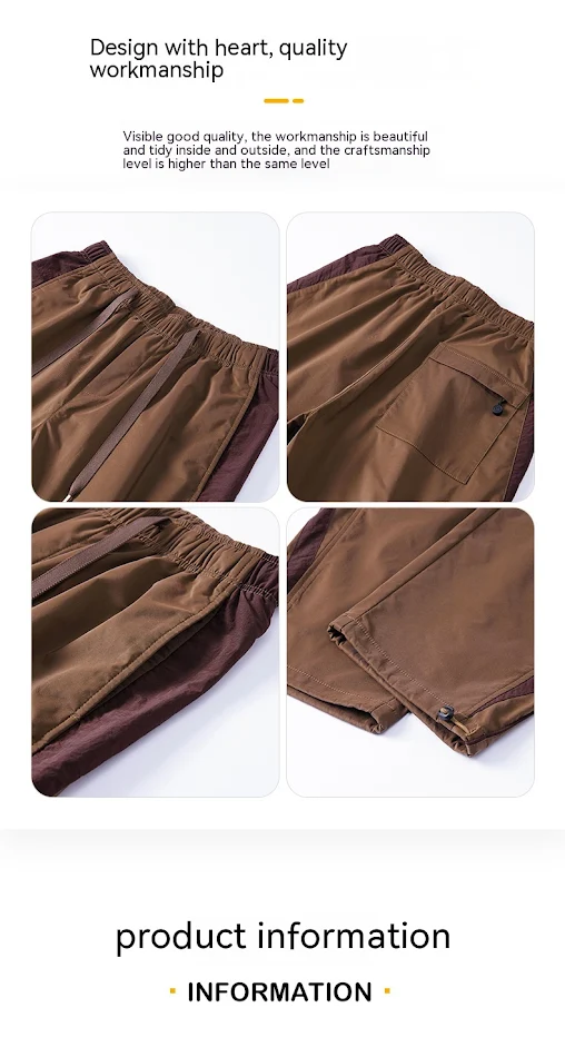 Techniczne spodnie outdoorowe z szerokimi nogawkami, patchworkiem w stylu retro, paskami, proste nogawki, do sportu i wypoczynku.