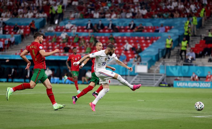 Karim Benzema scored his first goals for France since 2015 as Les Bleus advanced to the Euro 2020 last 16 round top of their group.