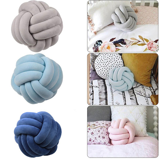 Title 2, Knotted Plush Ball Design Round Throw Pillow fo...