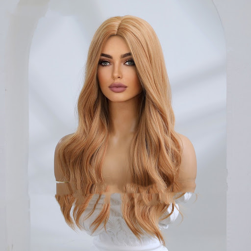 Title 6, Mid-length long curly hair wig with golden line...