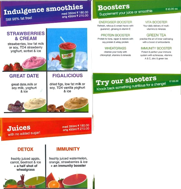 Joost Juice Bars menu 