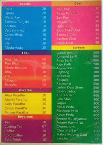 Occasions Sweets & Snacks menu 