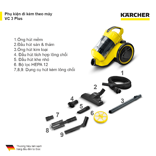 Máy hút bụi 1100W Karcher VC 3 Plus (không dùng túi lọc)