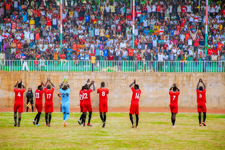 Shabana players acknowledge their fans at Gusii Stadium