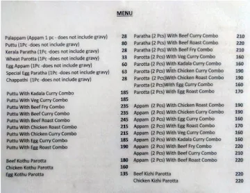 Kumarakom menu 