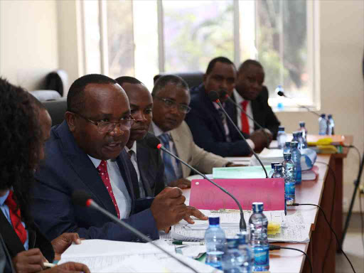 Tharaka Nithi governor Samuel Ragwa and Tharaka Nithi women representative Beatrice Nkathathe governor appeared before the senate public accounts committee yesterday.Photo/HEZRON NJOROGE