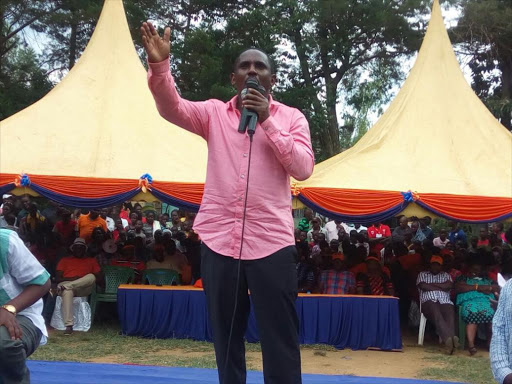 Gem MP Elisha Odhiambo addressing residents at a past function. /LAMECK BARAZA