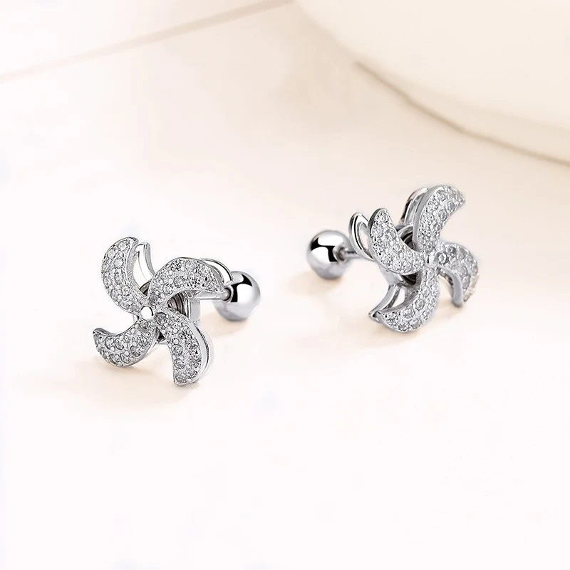 Title 3, 925 Sterling zilveren Windmolen Thread Stud Oor...