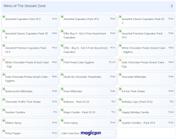 The Dessert Zone menu 