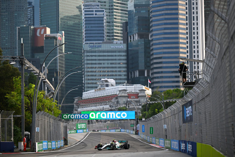 Lewis Hamilton on track during practice before the F1 Grand Prix of Singapore at Marina Bay Street Circuit on September 30 2022.