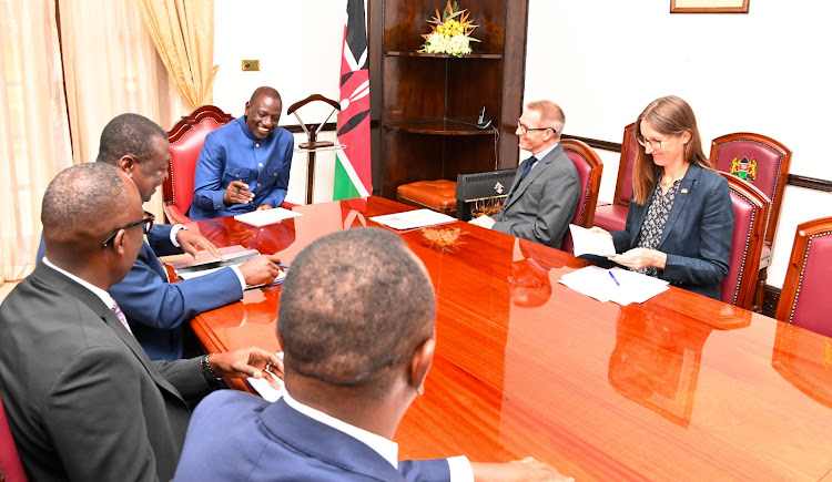 President William Ruto Nairobi meeting the British High Commissioner to Kenya Neil Wigan ahead of the State Visit by the King. on October 23, 2023