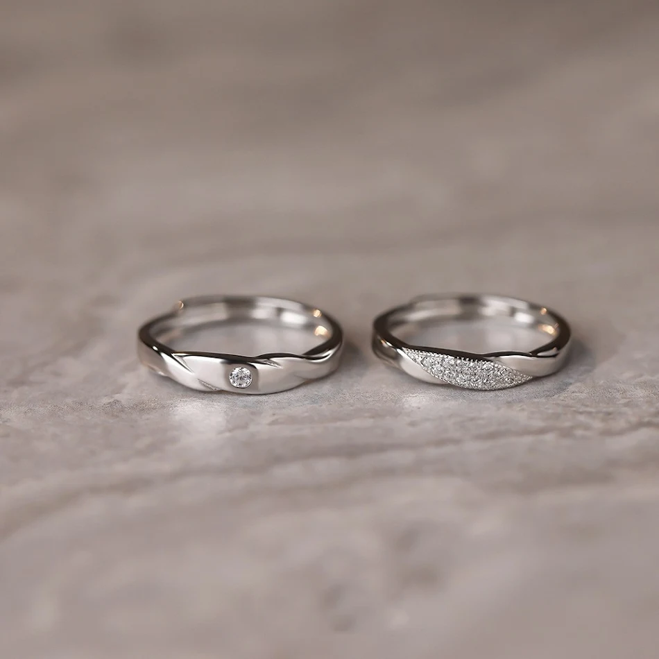 S925 Sterling zilveren eenvoudige golfringen voor koppels. Minimalistisch design, perfect cadeau om liefde te vieren.