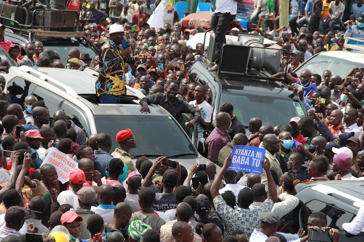 ODM leader Raila Odinga speaks to residents in Homa Bay town on January 21,2022