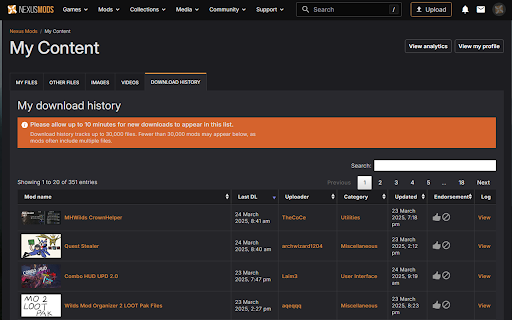 Nexus Mods Update Checker by History