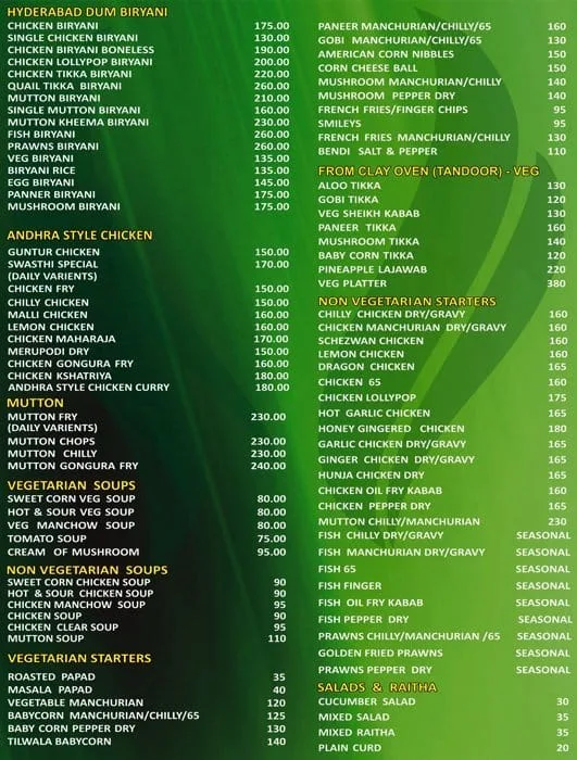 Swasthi Spice menu 