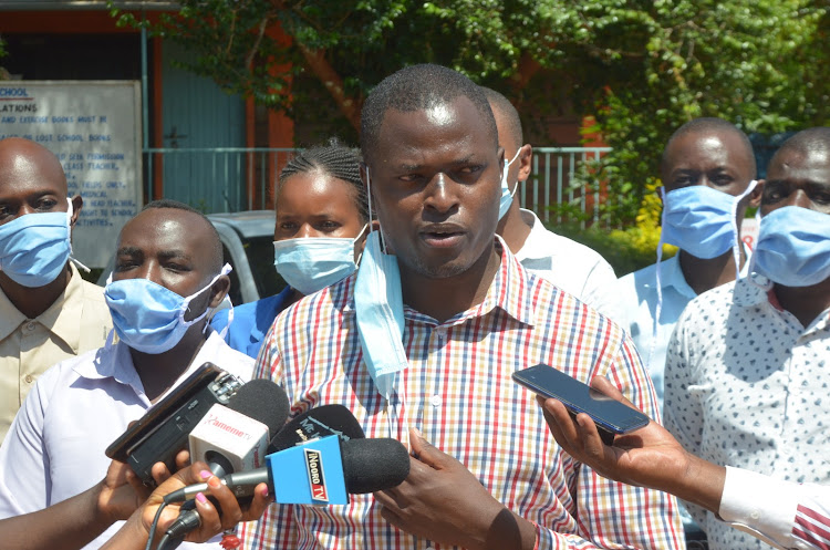 Kiharu MP Ndindi Nyoro at Technology Primary School in Murang'a town on Friday