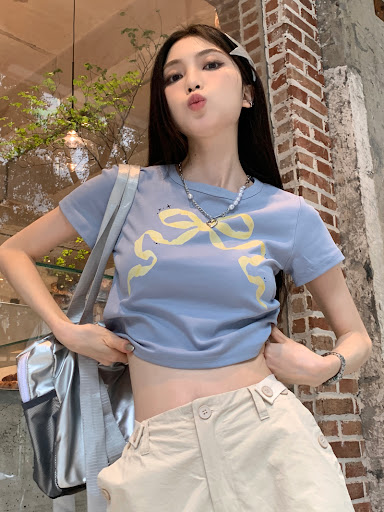 Title 10, Womens Bow Round Neck Retro Cotton Short-sleev...