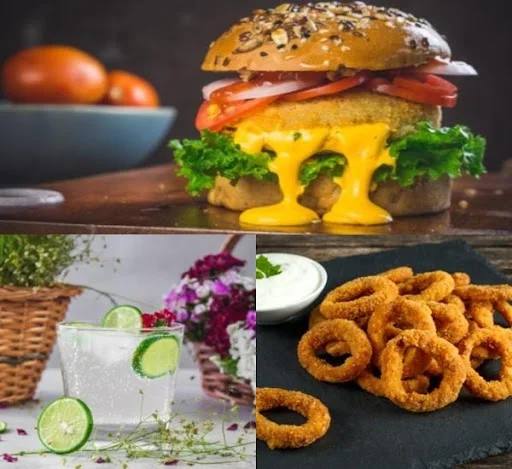 Cheese Bomb Burger + 6 Pc Onion Rings + Lemonade [330 Ml]