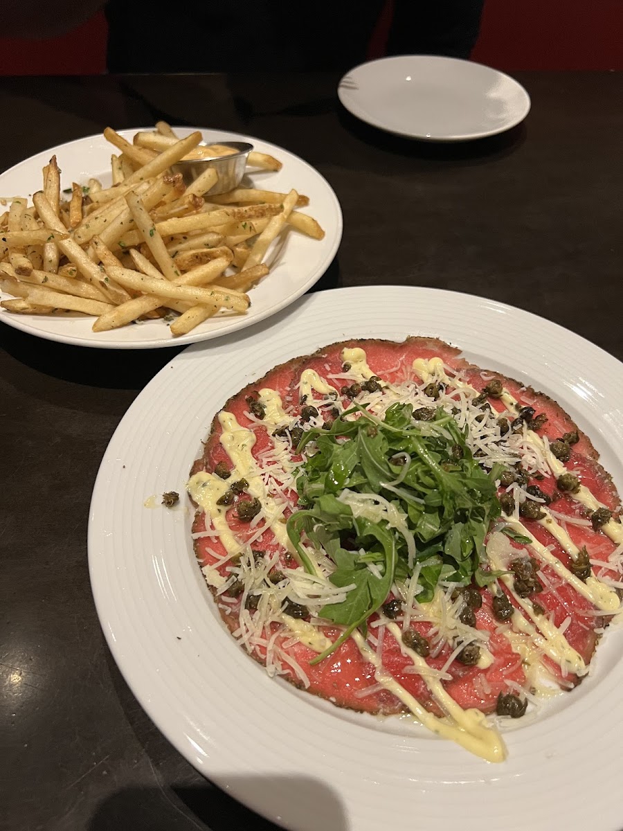 Gf fryer parmasan truffle fries and beef carpaccio (gf capers, no bread)