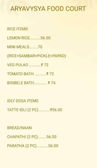 Aryavysya Food Court menu 1