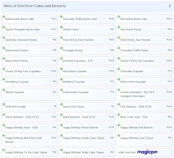 Ovenfresh Cakes and Desserts menu 