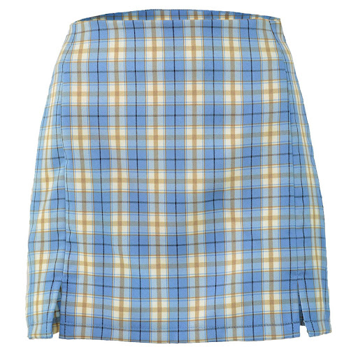 Title 5, Checked high-rise slim slimming split skirt, de...
