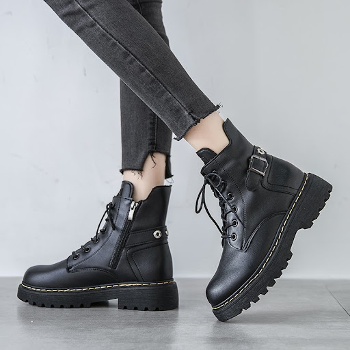 Title 4, British style Martin boots women, thick-soled H...