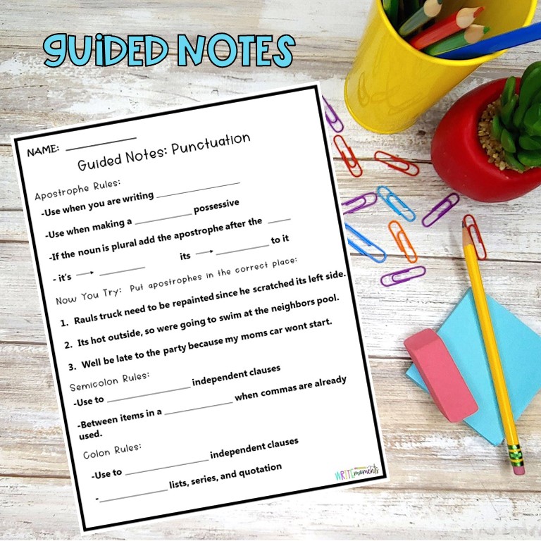 guided notes are an excellent tool when teaching a virtual grammar lesson