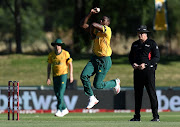 Kagiso Rabada of South Africa bowls during the 2nd T20 International match between South Africa and England at Boland Park on November 29, 2020 in Paarl, South Africa. 