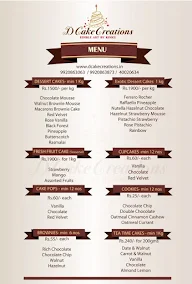 D Cake Creations menu 1