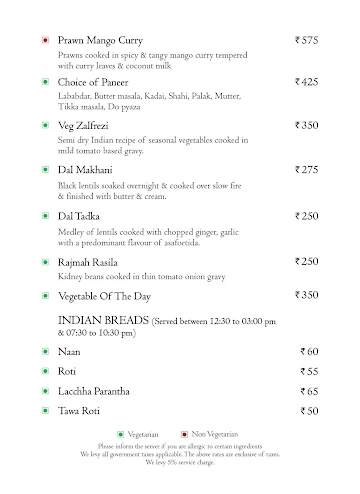 Branche - Golden Tulip Suites menu 