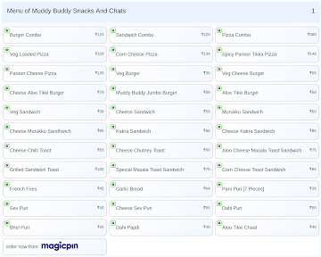 Muddy Buddy Snacks And Chats menu 