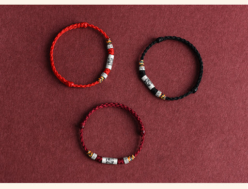 Title 3, Pure Silver Twelve Zodiac Red Rope Bracelet. Em...