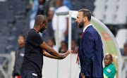 Mamelodi Sundowns coach Rulani Mokwena and his TS Galaxy counterpart Sead Ramović during their Carling Knockout clash at Mbombela Stadium on October 18 2023.