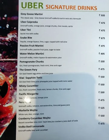 Uber Lounge menu 