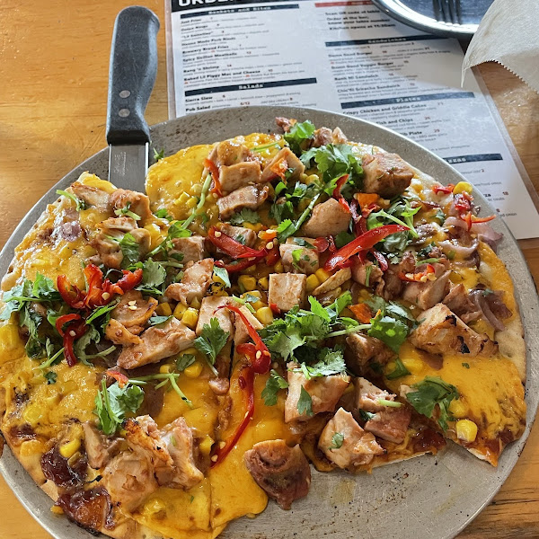 BBQ chicken pizza on GF crust