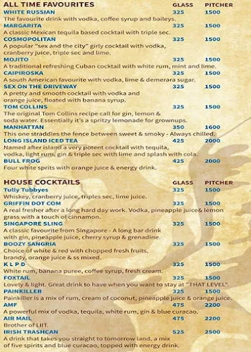 The Boozy Griffin menu 