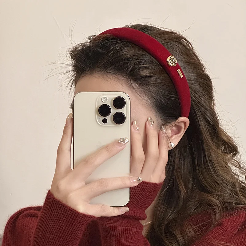Bandeau éponge rouge automne et hiver, haut du crâne haut, haute sensation, pour un style et un maintien parfaits et un look tendance